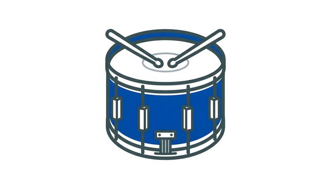Blue snare drum with drumsticks in minimalist vector illustration