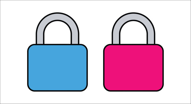 Two padlocks in blue and pink flat vector illustration on a white background access bolt