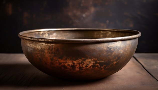 antique rustic metal bowl featuring a weathered patina and dark textured surface for a historical aesthetic