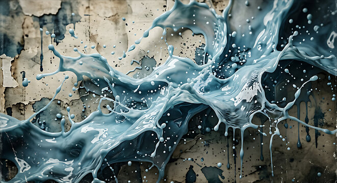 
Blue Liquid Splash Grunge Texture Background with Distressed Wall in 3D