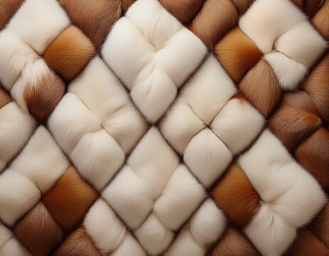 abstract geometric pattern featuring repeating hexagonal cells filled with soft textured light brown and white faux fur fibers