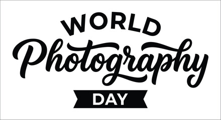 World photography day typographic design with flourished script and geometric black banner typography lettering font © vector desgins 