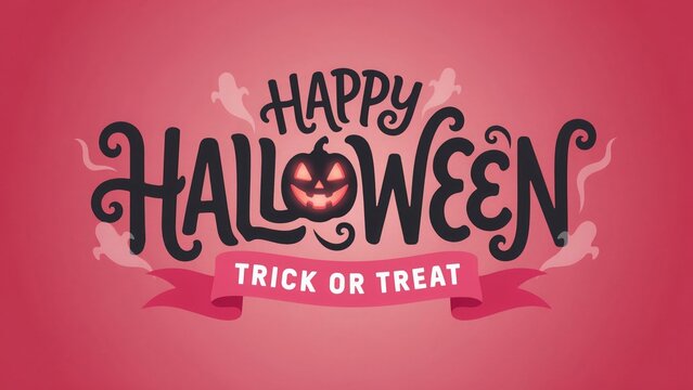 Happy halloween typography design with pumpkin and ribbon banner