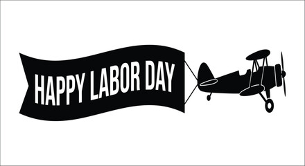 Labor day ribbon and biplane silhouette on a white background a graphic illustration aerial airplane © vector desgins 