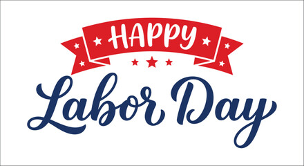 Labor day typography with red ribbon banner and stars vector illustration on white background celebration © vector desgins 