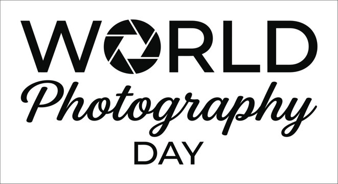 World photography day typographic design with globe silhouette on a white background aerial art atlas