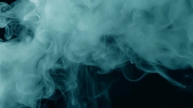 Blue smoke rising against a black background, creating swirling patterns and dynamic movement.