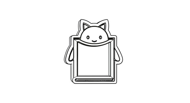 Cute cat character peeking out of a blank frame