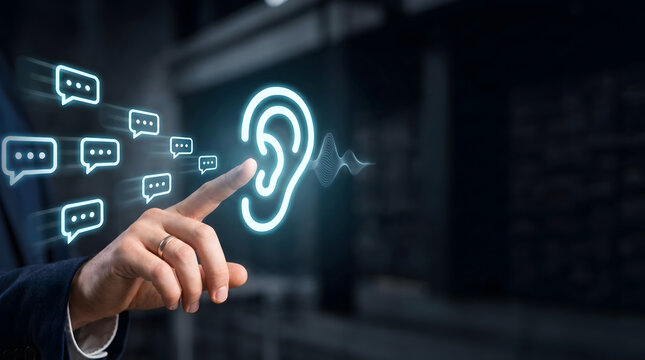 Communication Trainer Using Holographic Active Listening Interface with Ear and Chat Icons
