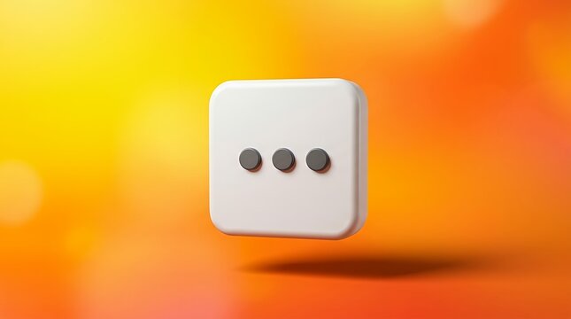 Square white chat icon template with shadow on colorful backdrop Three-dimensional realistic rectangular message box illustration hovering over a vibrant orange and yellow gradient setting ideal for