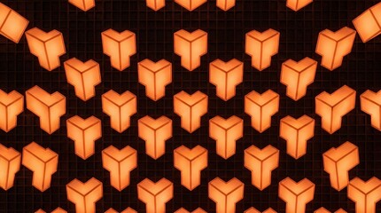 Continuous three-dimensional structural block print glowing tangerine digital repeating mosaic layout visual illusion surface seamless geometric 3d cubes pattern orange bright digital © rodolfo