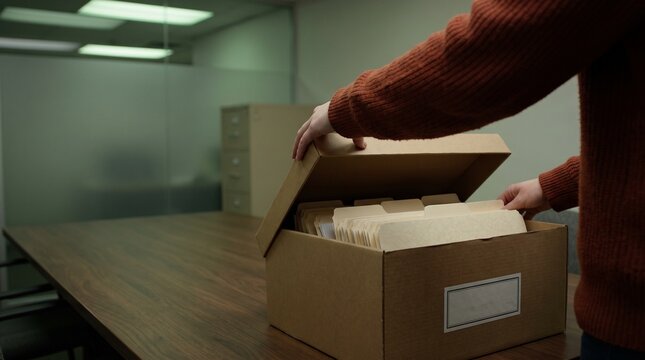 Records specialist opens an archive box during an internal review