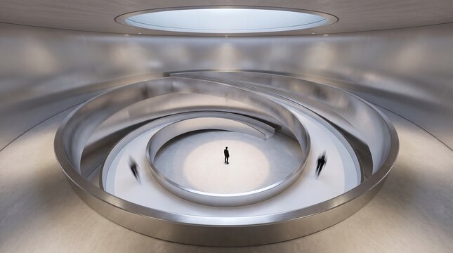 Overhead view of a person at the center of an echo maze