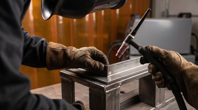 Welding Training Hands Aligning Steel Joint Before Arc Practice