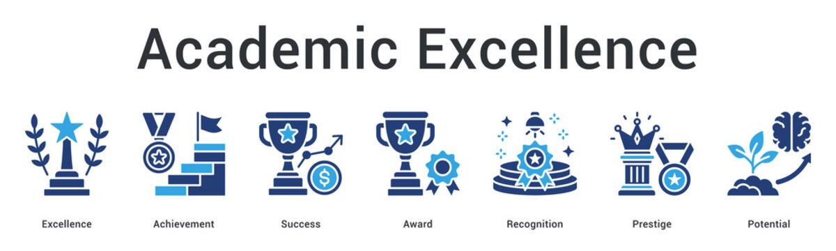 Academic excellence banner web icon celebrates achievement and success through award recognition and prestige.
