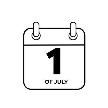 July 1st daily calendar icon. White date planner symbol isolated on transparent background. Flat vector illustration for summer event reminder, schedule agenda, and appointment design.