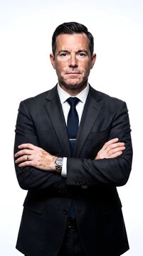 Confident businessman in suit posing with arms crossed isolated on white background suit jacket businessman professional business