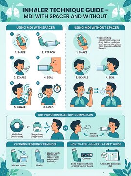 Asthma inhaler technique guide with step by step instructions
