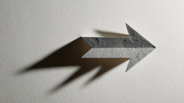 Gray paper arrow casts dramatic shadow
