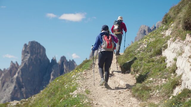 Three Generation Family Hiking in Tre Cime di Lavaredo, Dolomites, Italy