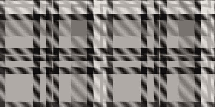 A celebratory tartan plaid pattern with a balanced check structure and grey and black tones. The seamless textile background recreates a woven fabric look with a natural decorative character.