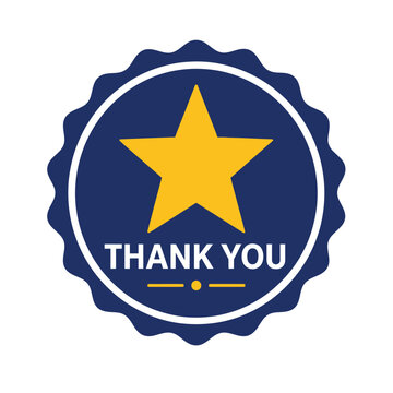 Blue and gold "thank you" badge emblem with a star, ideal for customer appreciation or service awards