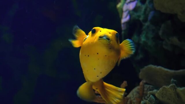 Vibrant Yellow Boxfish Swimming in Deep Blue Sea