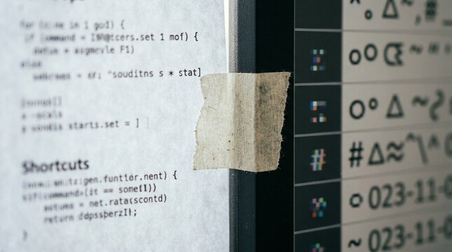 Coding Cheat Sheet Taped beside a Monitor Displaying a Spreadsheet Grid &ndash; Medical Coding & Billing Concept