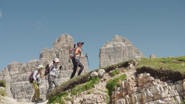 Three Generation Family Hiking in Tre Cime di Lavaredo, Dolomites, Italy