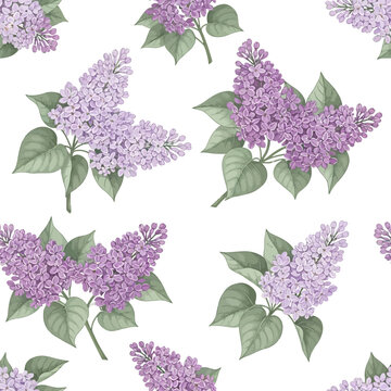 Purple lilac flowers seamless pattern