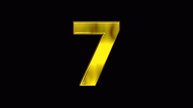 Glossy gold number 7 animation on a black background with a luxurious metallic finish.