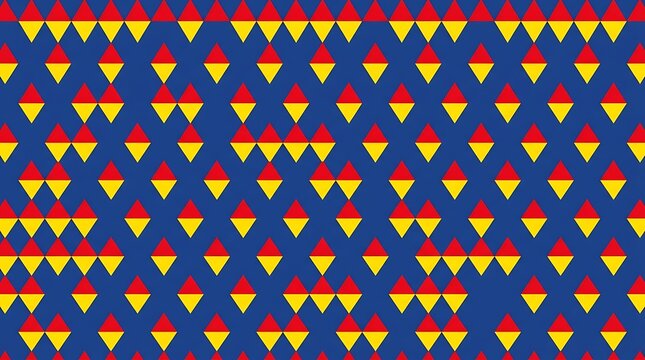 Abstract geometric pattern with red and yellow triangles on blue