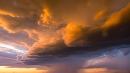 Fototapeta premium Dramatic golden clouds at dusk with warm tones
