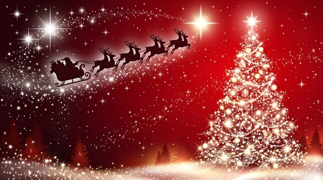 Magical christmas scene santa's sleigh and illuminated tree for festive holiday celebrations