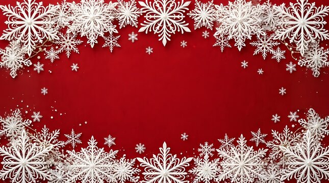 Festive christmas snowflakes on red background holiday season decorations and winter wonderland theme