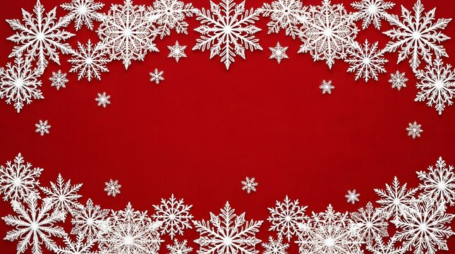 Festive christmas snowflakes on red background holiday season greeting card design