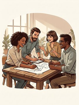 Diverse professional team brainstorming and planning together
