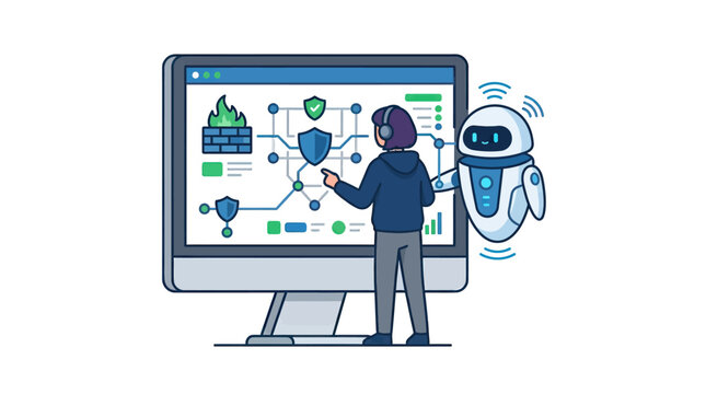 Cybersecurity monitoring with human collaborator and AI assistant on dashboard
