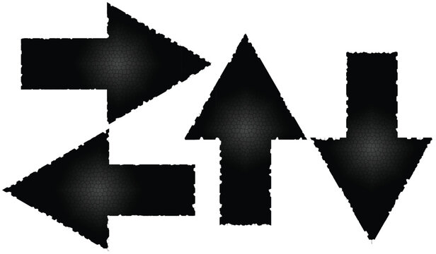 Black arrows with stippled texture pointing ways
