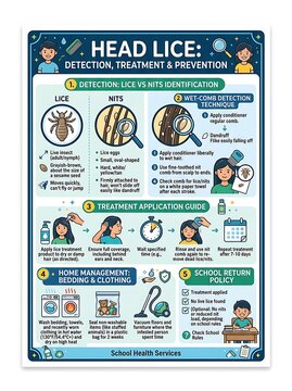 Head lice detection treatment and prevention educational infographic