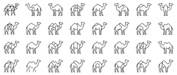 Fototapeta premium Set of Geometric Camel Line Art Icons