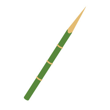 Isolated bamboo skewer with sharpened point and segmented green stalk on a white background