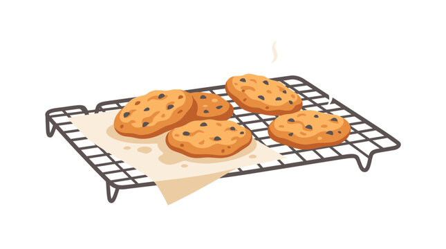 Freshly Baked Chocolate Chip Cookies Cooling on a Wire Rack