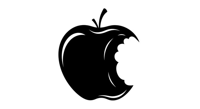 Black and white silhouette of a bitten apple icon