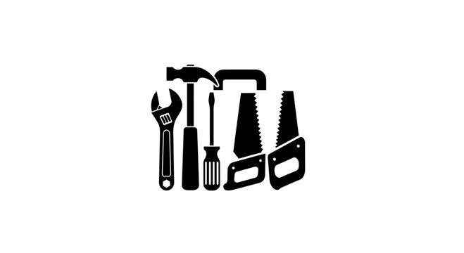 Set of Hand Tools Icon Silhouette Collection