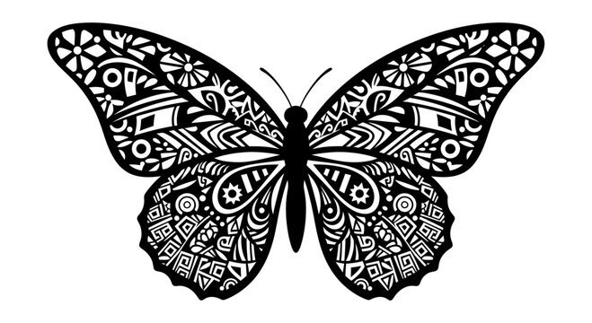 Black and White Ornamental Butterfly Zentangle Art