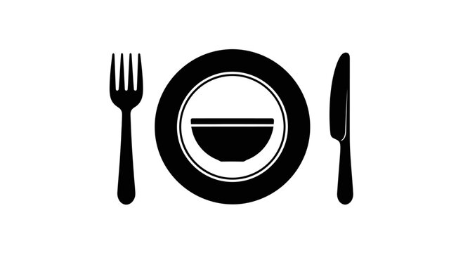 Minimalist Dining Icon with Plate Fork and Knife