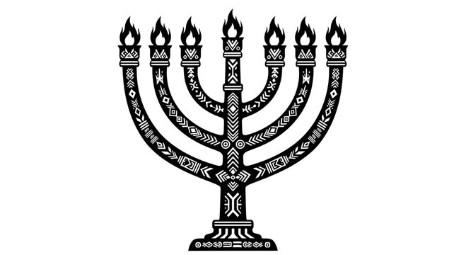 Black and White Ornate Menorah Illustration
