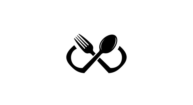 Minimalist Infinity Food Logo Design with Crossed Fork and Spoon