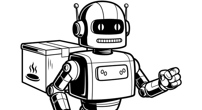 Black and White Food Delivery Robot Illustration